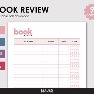 Book Review Template, Book Review, Reading Review, Reading Log, Reading Journal, Reading Tracker, Book Journal, Reading Log Template