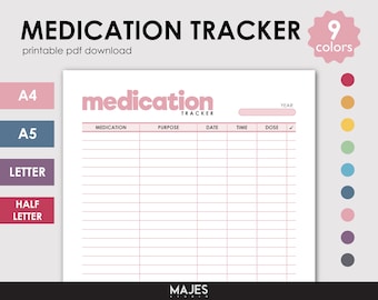 Tracker dei farmaci stampabile, promemoria giornaliero per le pillole (download digitale)