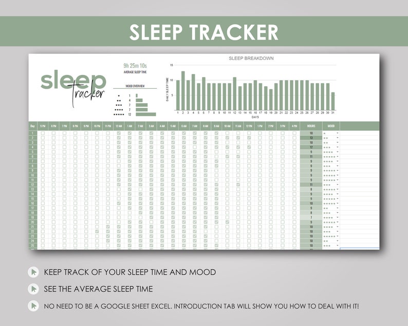 Daily & Weekly Sleep Tracker, Google Sheets (digital) - Etsy