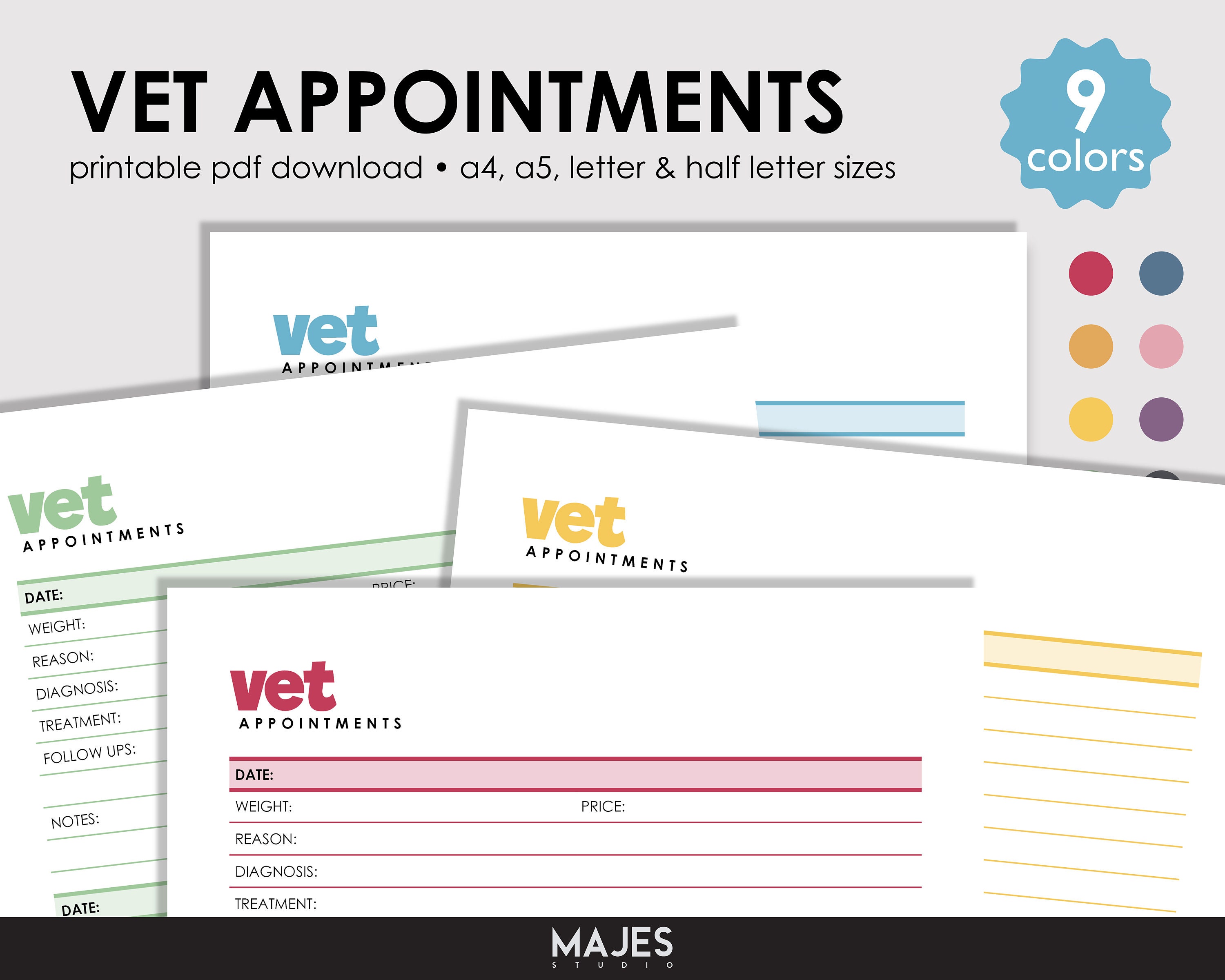 Vet Appointment Log Pet Medical History Vet Visit Cost Vet Etsy