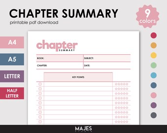 Chapter Summary Planner, Study Guide Printable (Digital Download)