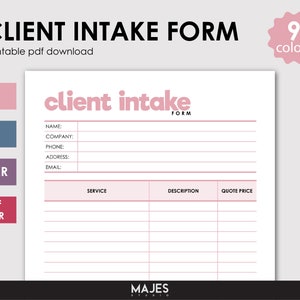 Client Intake Form, New Clients, Client Contract, Digital Prints, Planner Insert, Service List, Small Business Help, Business Finance