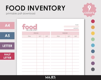 Food Inventory Printable, Fridge Freezer Pantry Tracker (Instant Download)