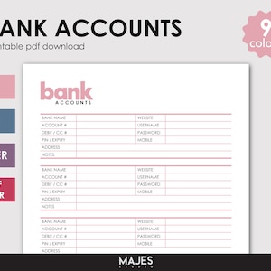 Bank Account Tracker, Account Tracker, Kreditkarten Tracker, Bank Account Log, Bank Account List, Kreditkartenhalter, Printable Planner