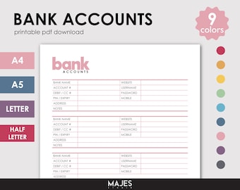 Printable Bank Account & Credit Card Tracker (Digital Download)