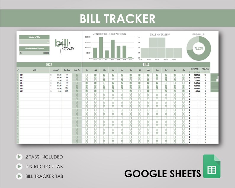 Bill Payment Tracker, Budget Template for Google Sheets (digital ...