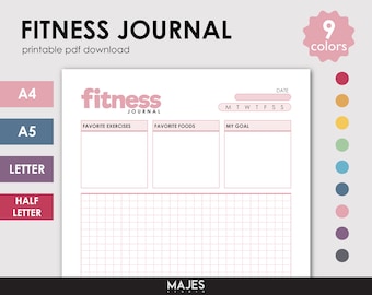 Printable Fitness Journal, Weight Loss Tracker (Digital Download)