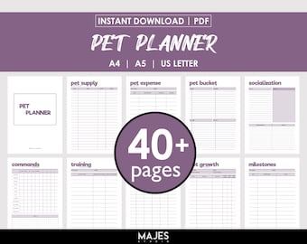 Pet Planner Printable, Cat & Dog Health Record (Digital Download)