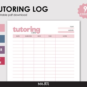 Tutoring Log, Printable Hours Log, Tutoring Income, Tutoring Session Pdf Tutoring Service Work Hours Chart Activity Tracker Tutoring Planner