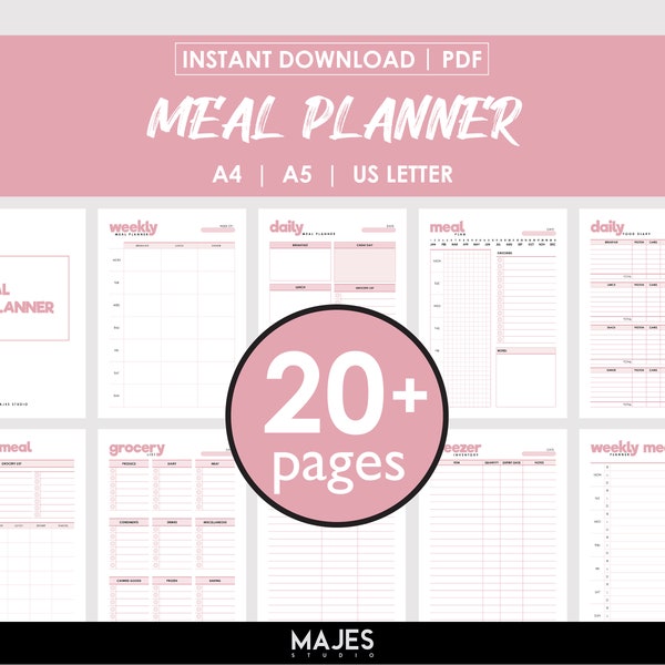 Meal Planner Bundle, Calorie Counter, Daily Food Journal, Weekly Food Log, Grocery List, Daily Menu Planning, Meal Plan Template, Food Prep