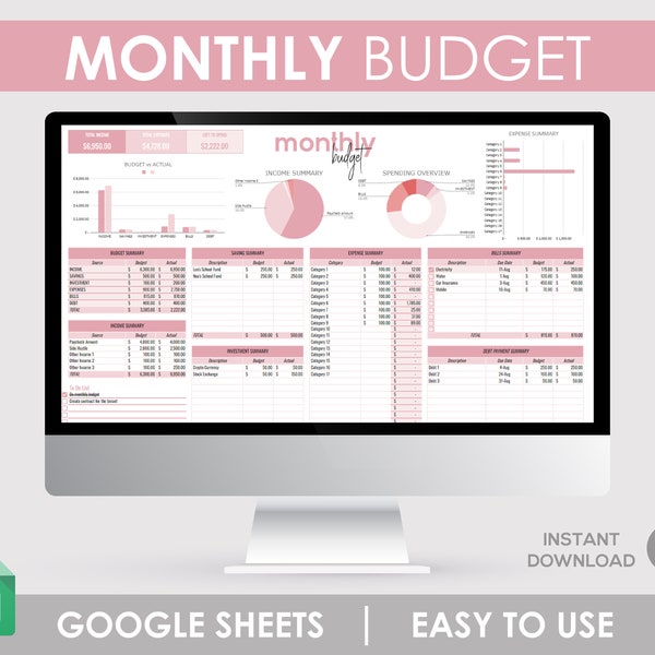 Monthly Budget Planner: Google Sheet Template | Financial Organizer | Personal Expense Tracker
