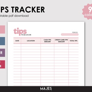 Tip Tracker, Credit Tips Tracker, Tips Tracking Sheet, Tips Income ...