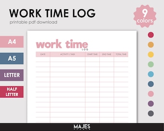 Printable Work Time Log, Project Planner (Digital Download)