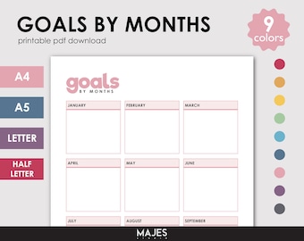 Goals By Month Planner, Life Vision, Printable PDF (A4, A5, Letter)