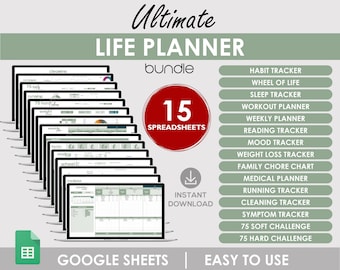 Life Planner Spreadsheet Bundle | Habit, Sleep, Mood Trackers (Digital Download)