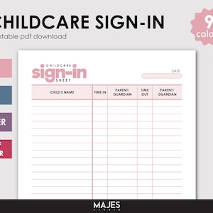 Childcare Sign In, Daycare Sign In, Sign In Template, Sign In Sheet, School Sign In, Daycare Check In, Childcare Check In, Nursery Sign In