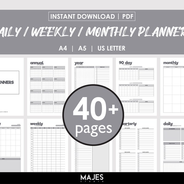 Planner Bundle, Daily Planner, Weekly Planner, Monthly Planner, Printable Planners, Minimalist Planner, Planner Insert, Work Planner