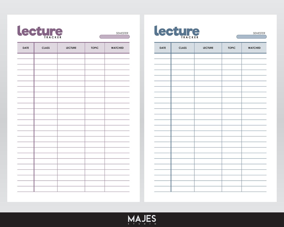 Tracker Lecture Lecture Tracker Printable, College Study Planner (digital Download) - Etsy