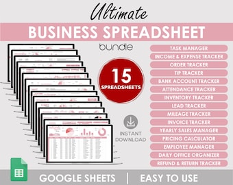 Ultimate Business Spreadsheet Bundle | 15 Google Sheets Templates | Income, Expense, Invoice, Inventory & Task Manager