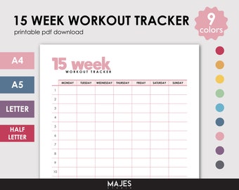15 Week Workout Tracker, Printable Fitness Log (Digital Download)