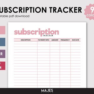 Subscription Tracker, Subscription Log, Expense Tracker, Expense Log, Spending Tracker, Spending Log, Account Tracker, Monthly
