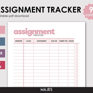 Assignment Tracker, Assignment Planner, Printable PDF, Homework Planner, Homework Tracker, Assignment Log, Assessment Tracker, College