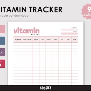 Vitamin Tracker, Printable Planning, Track Symptoms, Vitamin İntake, Monthly Vitamins, Chronic İllness, Wellness Planner, Health Tracker