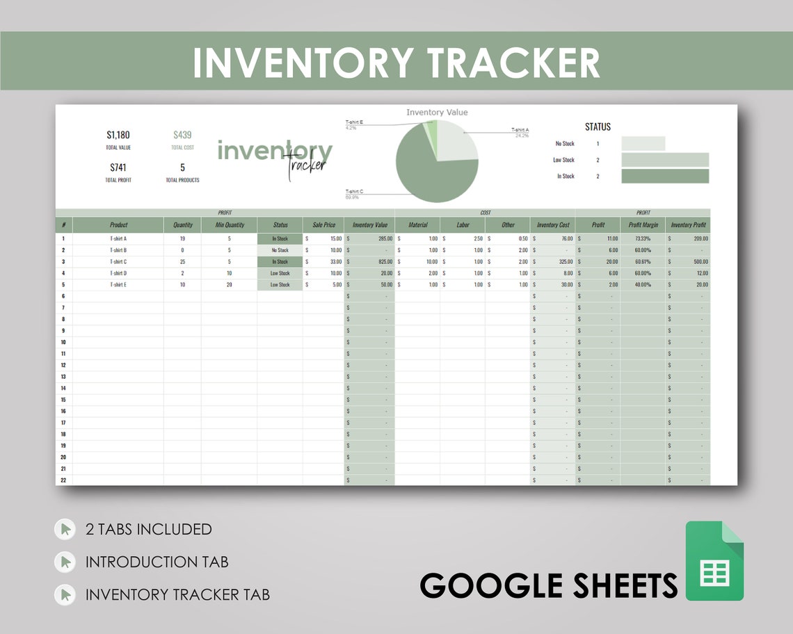 Inventory Tracker Template, Google Sheets, Small Business (digital ...