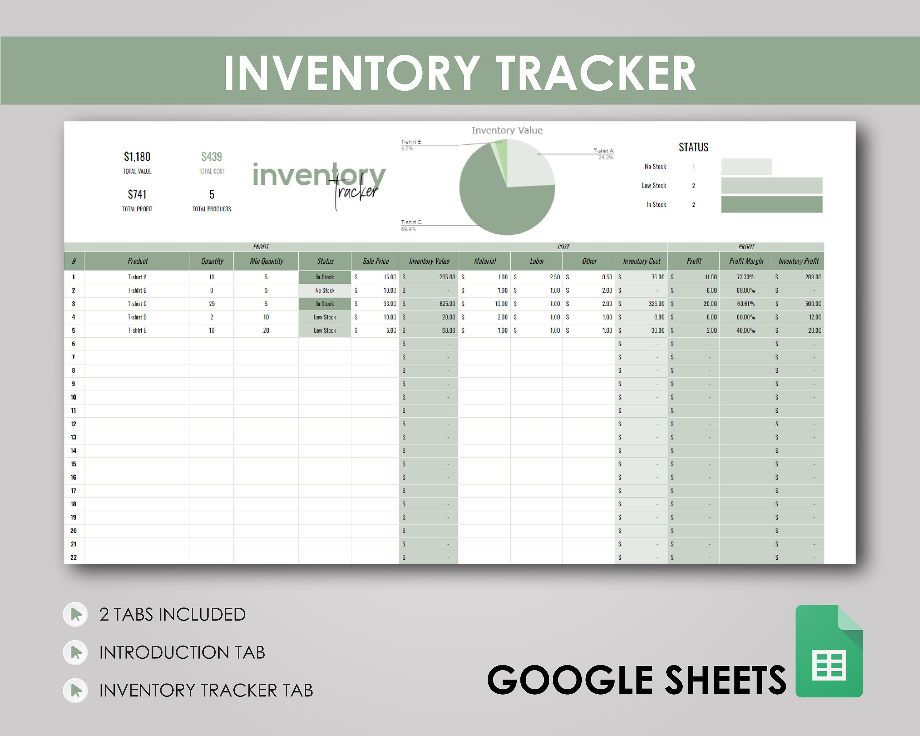 Inventory Tracker Template, Google Sheets, Small Business (digital ...