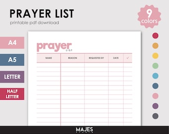 Prayer List Printable, Christian Planner, Faith Journal (Digital Download)