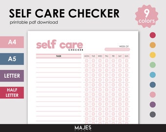 Self Care Checklist Planner, Wellness Journal (Digital Download)
