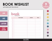 Printable Book Wishlist, Reading List, Book Planner (Digital Download)