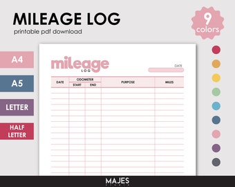 Printable Mileage Tracker, Vehicle Mileage Log Book (Digital Download)