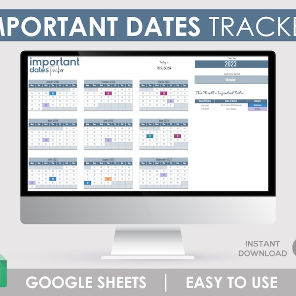 Important Dates, Date Tracker, Google Sheet, Event Planner, Calendar Manager, Date Organizer, Task Scheduler, Reminder System