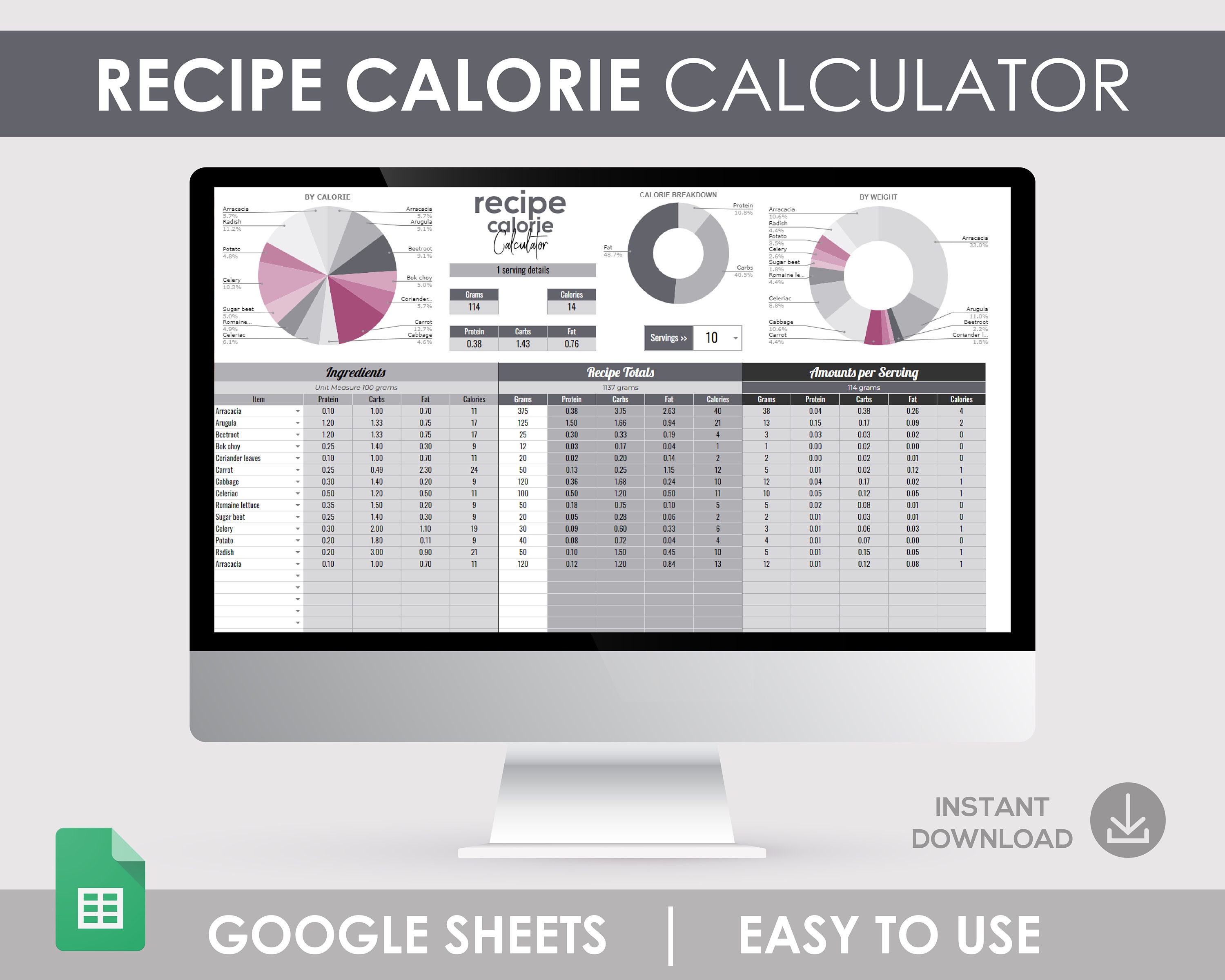 Meal Prep Planner, Macro Meal Planner, Calorie Calculator, Google Sheets, Calorie Tracker, Macro Grocery List, Digital Download
