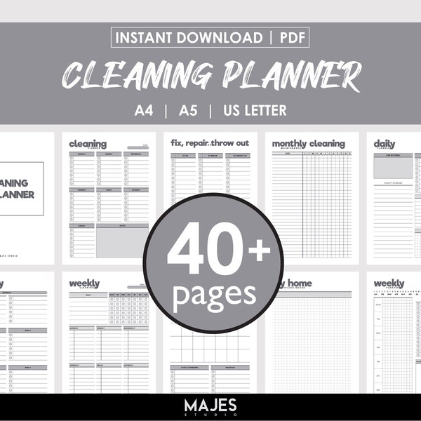 Cleaning Planner, Organization Bundle, Home Cleaning, Printable Planner, Cleaning Schedule, Daily Planner, Weekly Organizer Household Binder