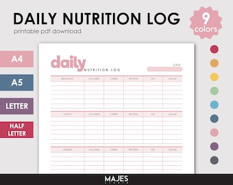 Daily Nutrition Log, Meal Planner, Food Diary (Digital Download)