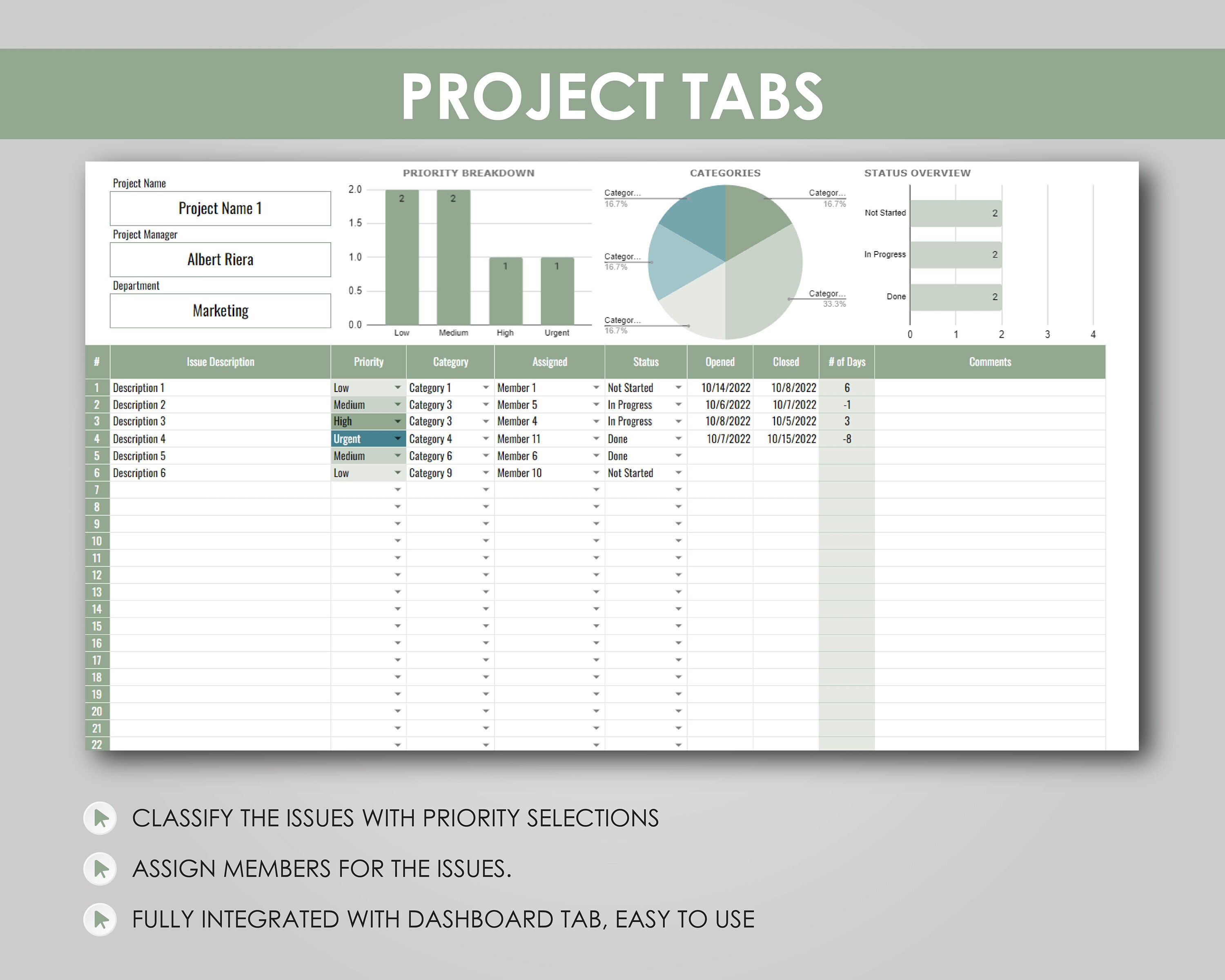 Issue Tracker Issue Planner Project Issue Log Project to Etsy