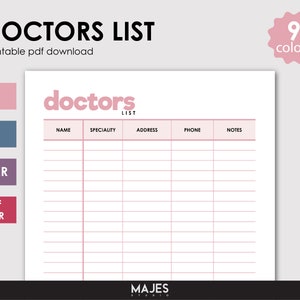 Doctor Contact List, Medical Contacts, Healthcare Contacts, Medical Contact List, Medical Phone List, Medical Binder Pdf Doctor Appointments