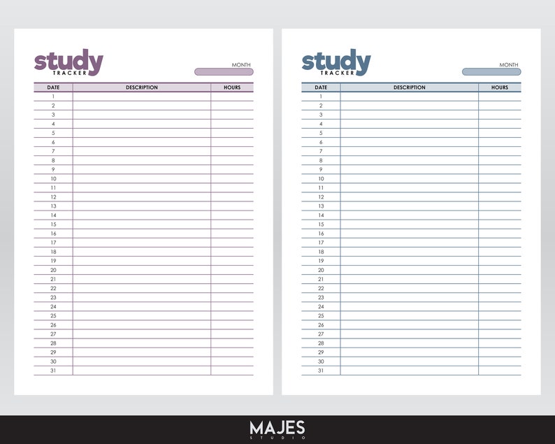 Study Tracker Colour In Study Tracker Printable, A4 A5 Letter Sizes (digital Download) - Etsy