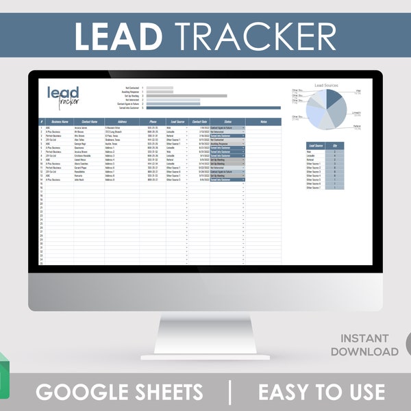 Lead Tracker, Customer Tracker, Prospect Tracker, Lead Management, Contact Template, Lead Template, Customer Dashboard, Lead Dashboard Tool