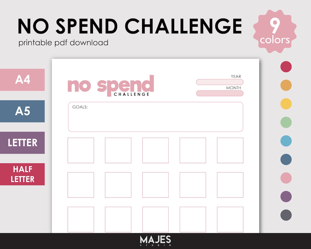 No Spend Challenge Challenge Printable Digital Download Editable