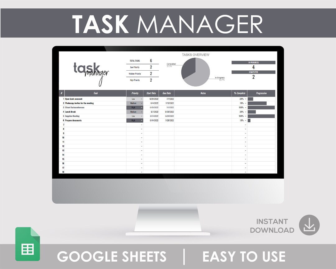 Task Manager, Daily To-do List, Google Sheet Template (digital Download ...