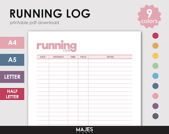 Printable Running Log, Exercise Tracker, A4 A5 Letter Sizes (PDF Pattern)