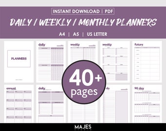 Planer dzienny, tygodniowy i miesięczny, formaty A4, A5, Letter (PDF)