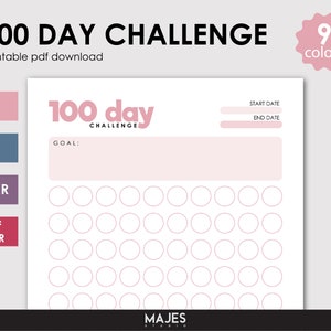 100 Day Challenge, Challenge Tracker, Fitness Challenge, Digital Planner, 100 Day Habit, 100 Day Goal Tracker, A4 Editable Pdf, Letter