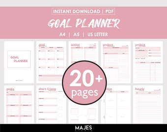 Goal Planner Kit, Printable Productivity Tracker, Habit & Vision Board (Digital Download)