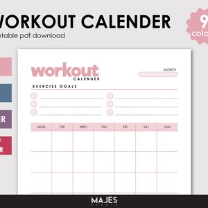 Könnte beinhalten: Druckbarer Trainingsplan in Rosa und Weiß mit einem rosa Banner oben, auf dem "Trainingsplan" steht. Der Kalender bietet Platz zum Eintragen von Trainingszielen und ein wöchentliches Raster zur Verfolgung von Trainingseinheiten. Der Kalender ist in 9 Farben erhältlich.