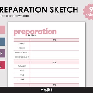 Preparation Sketch, Printable, Wedding Planning, Wedding Planner, Wedding Planner Book, Wedding Checklist, Wedding Organizer, Book, Binder,