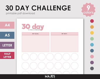 30 Day Challenge Printable, Habit Tracker, Meal & Fitness Planner (Digital Download)